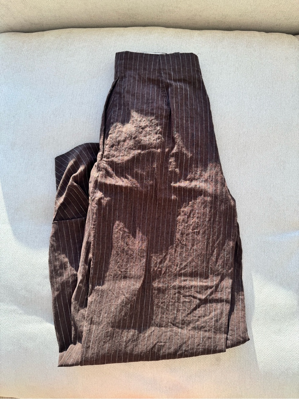 Zara Women Brown Barrel Linen Trousers